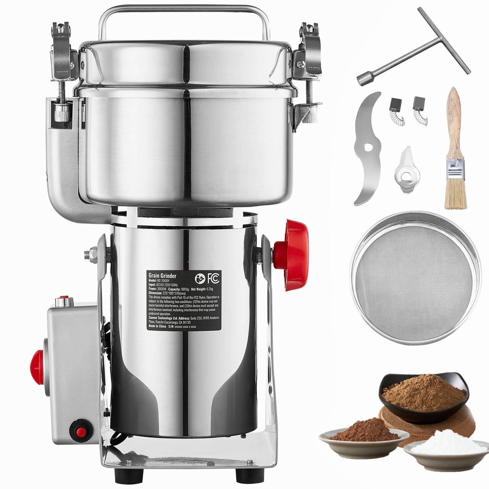 Spice Grinder Machine Commercial 1000G - Moedor de Grãos Elétrico de 1000g,
